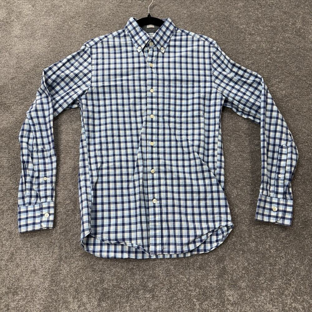 Crew Slim Fit Button Down Shirt Mens Size S Blue Green Plaid Long‎ Sleeve Cotton